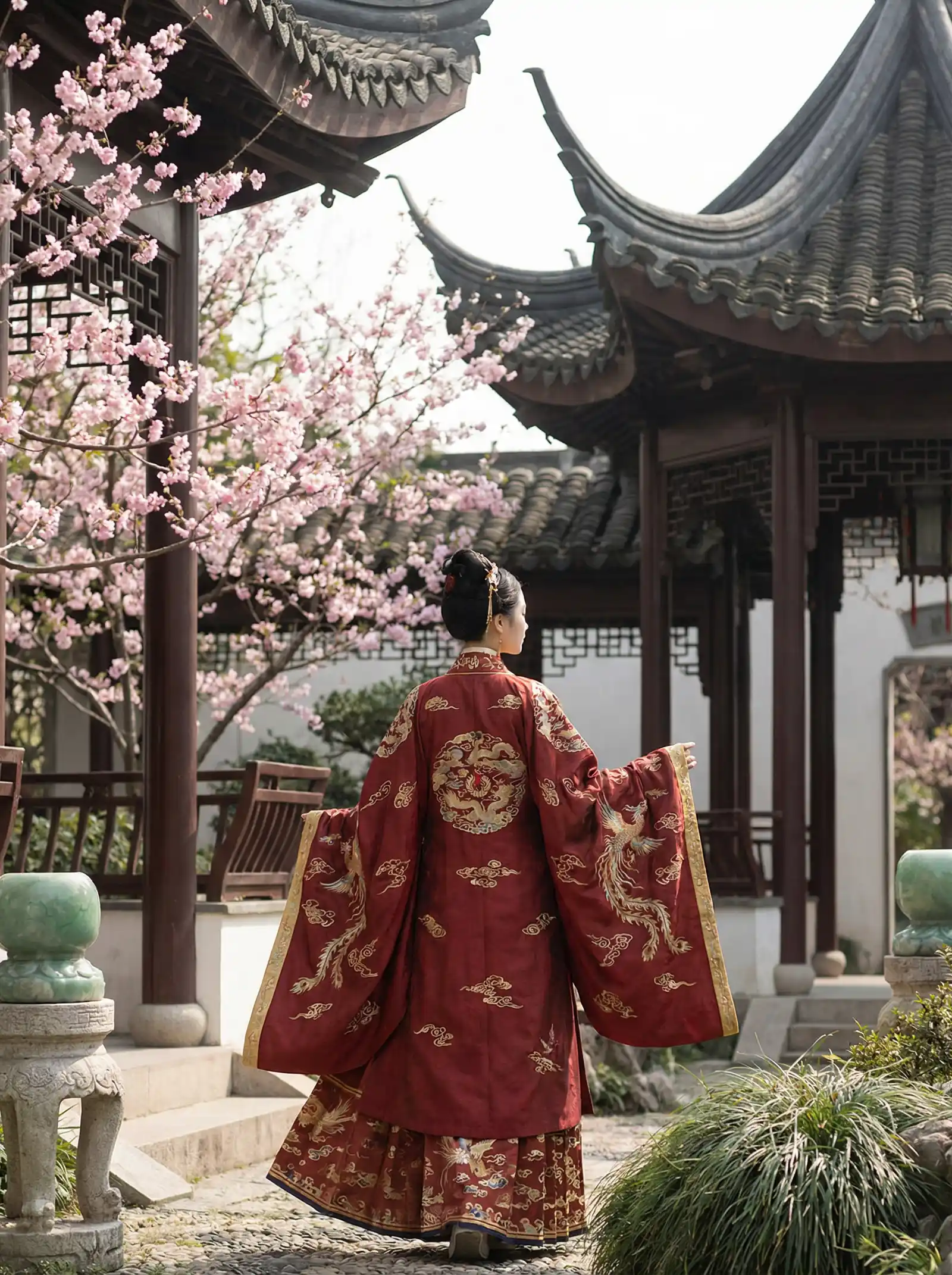 狠狠狠地在啪线香蕉 明制汉服红色凤凰刺绣